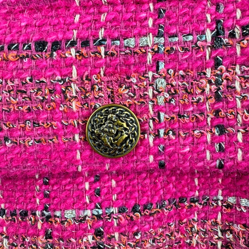 AQUA Tweed Plaid Jacket Women Medium Pink Gold Button Cropped Wool Blend Preppy - Picture 5 of 13
